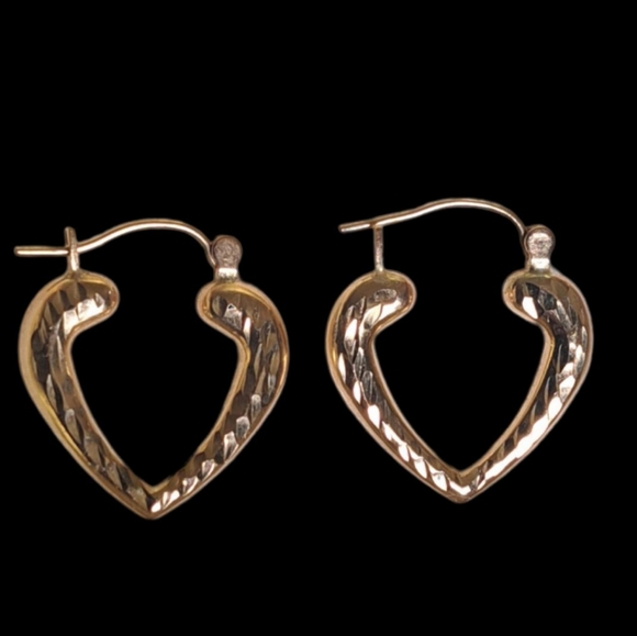 14k Yellow Gold Heart Shaped Earrings - Picture 6 of 11